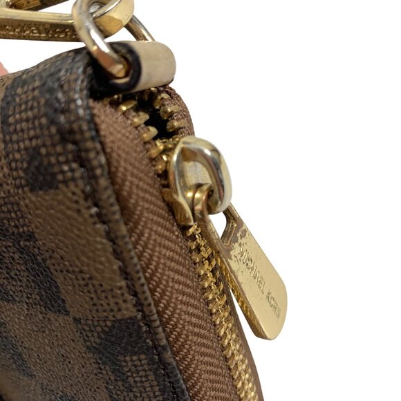 MICHAEL KORS Jet Set Travel MK Logo Continental Wallet Wristlet Brown/Gold - Picture 4 of 10